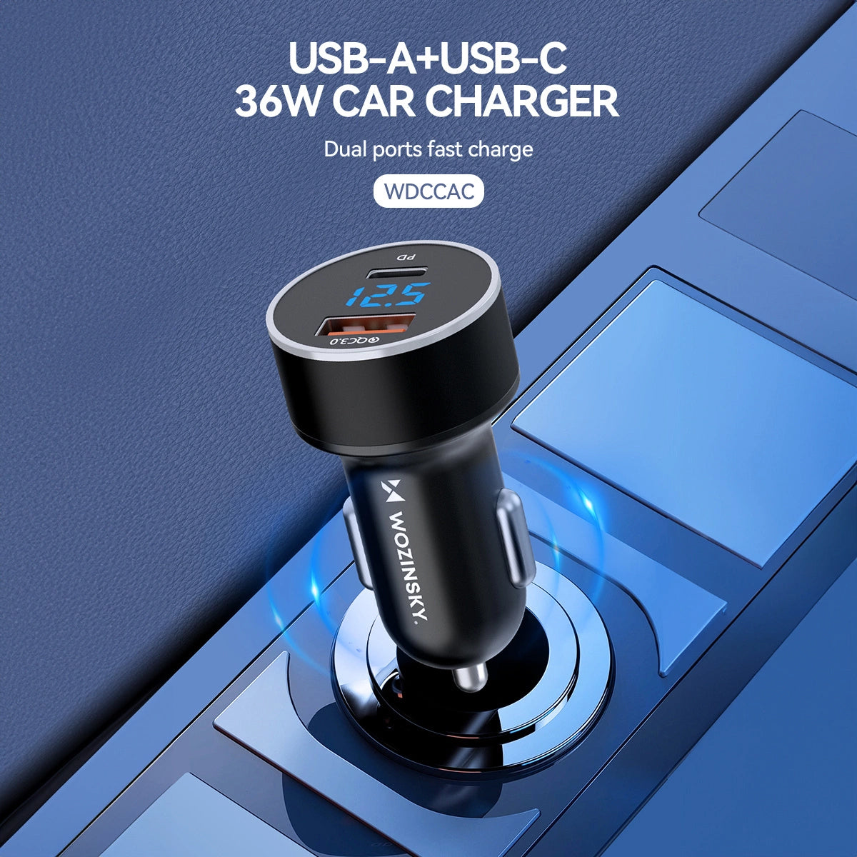 Nabíječka do auta WZK WDCCAC, 36W, 3A, 1 x USB-A - 1 x USB-C, černá 