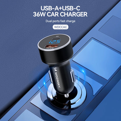 Nabíječka do auta WZK WDCCAC, 36W, 3A, 1 x USB-A - 1 x USB-C, černá 