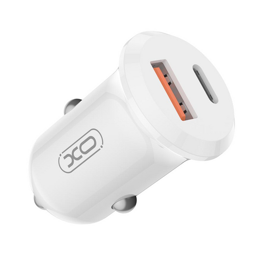 Auto nabíječka XO Design CC69, 30W, 3A, 1 x USB-A - 1 x USB-C, Bílá