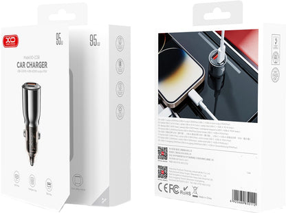 Autonabíječka XO Design CC58, 95W, 3.25A, 1 x USB-A - 1 x USB-C, Černá