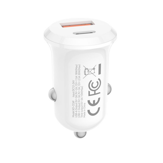 Auto nabíječka XO Design CC69, 30W, 3A, 1 x USB-A - 1 x USB-C, Bílá