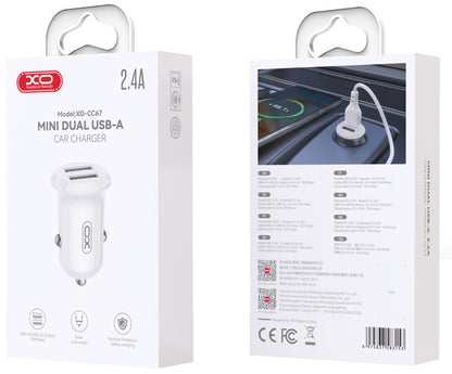Auto nabíječka XO Design CC67, 12W, 2.4A, 2 x USB-A, Bílá