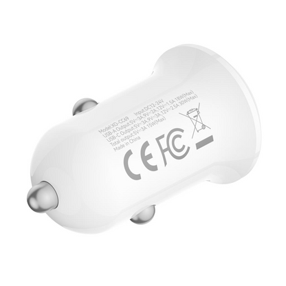 Auto nabíječka XO Design CC69, 30W, 3A, 1 x USB-A - 1 x USB-C, Bílá