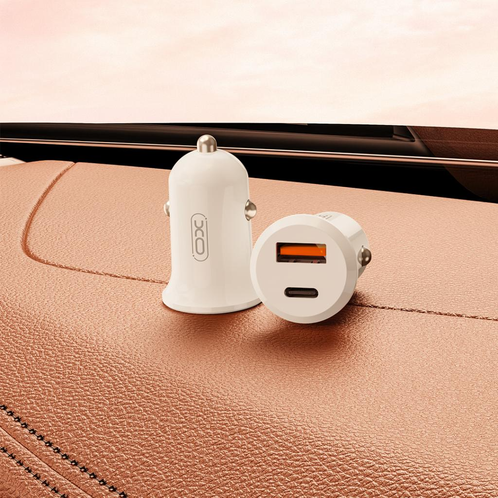 Auto nabíječka XO Design CC69, 30W, 3A, 1 x USB-A - 1 x USB-C, Bílá