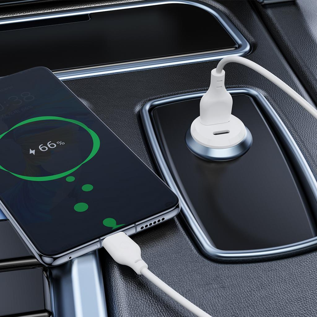 Auto nabíječka XO Design CC69, 30W, 3A, 1 x USB-A - 1 x USB-C, Bílá