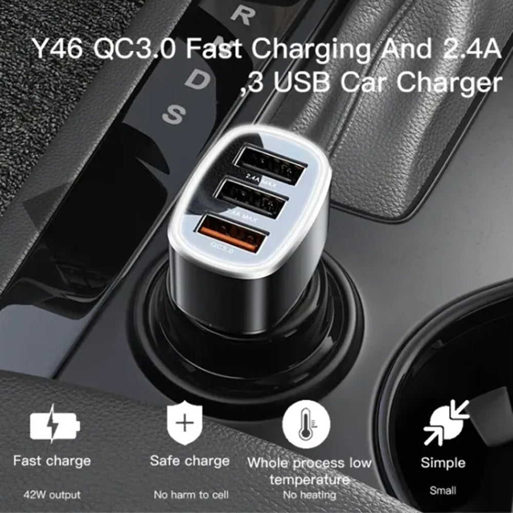 Auto nabíječka Yesido Y46, 42W, 3A, 3 x USB-A, Černá