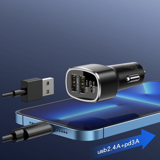 Auto nabíječka Yesido Y47, 49W, 3A, 2 x USB-A - 1 x USB-C, Černá