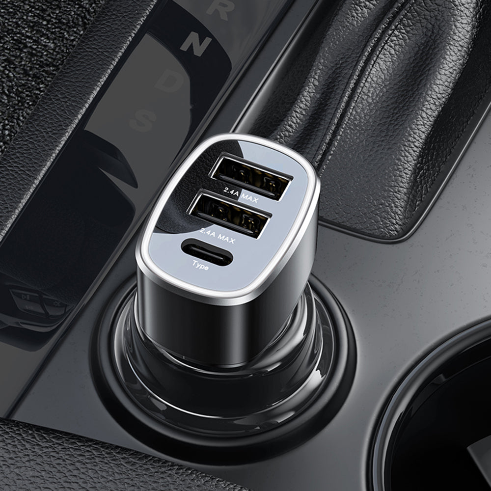 Yesido Y47 Car Charger, 49W, 3A, 2 x USB-A - 1 x USB-C, Black