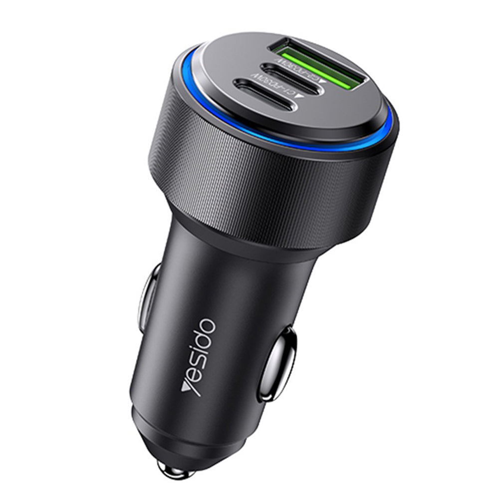 Auto nabíječka Yesido Y50, 60W, 3A, 1 x USB-A - 2 x USB-C, Černá