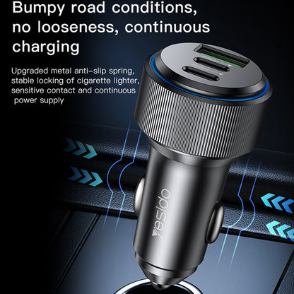 Auto nabíječka Yesido Y50, 60W, 3A, 1 x USB-A - 2 x USB-C, Černá