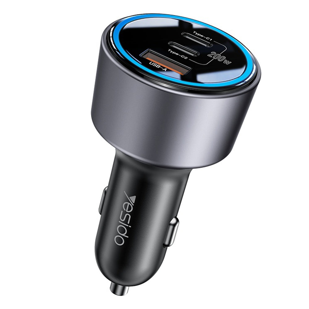 Auto nabíječka Yesido Y59, 200W, 5A, 1 x USB-A - 2 x USB-C, Černá