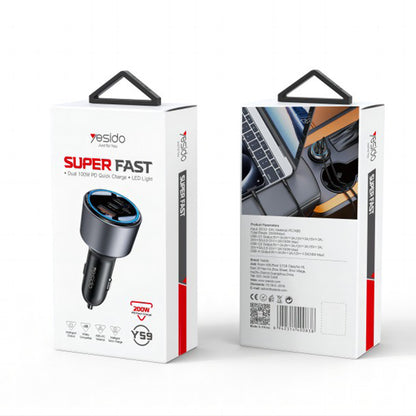 Auto nabíječka Yesido Y59, 200W, 5A, 1 x USB-A - 2 x USB-C, Černá
