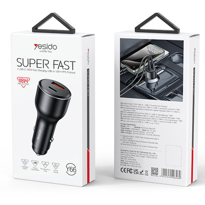 Auto nabíječka Yesido Y65, 100W, 5A, 1 x USB-A - 1 x USB-C, Černá