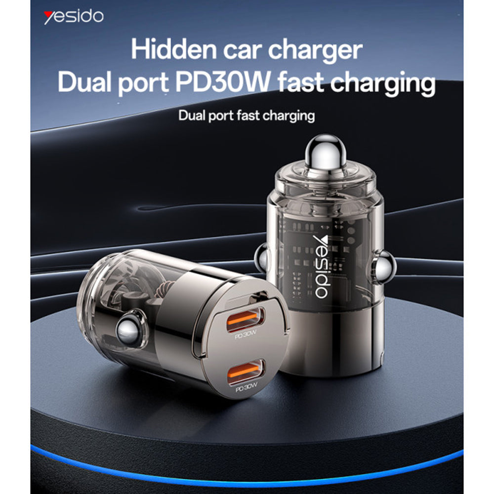 Autonabíječka Yesido Y69, 30W, 3A, 2 x USB-C, Černá