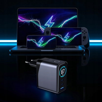 Síťová nabíječka 3MK InCharge Lumin Display, 67W, 5A, 1 x USB-A - 2 x USB-C, černá