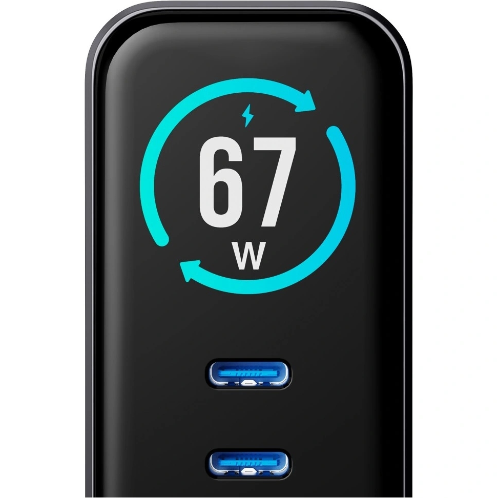 Síťová nabíječka 3MK InCharge Lumin Display, 67W, 5A, 1 x USB-A - 2 x USB-C, černá