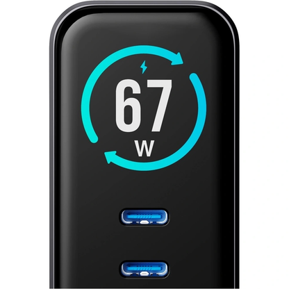 Síťová nabíječka 3MK InCharge Lumin Display, 67W, 5A, 1 x USB-A - 2 x USB-C, černá