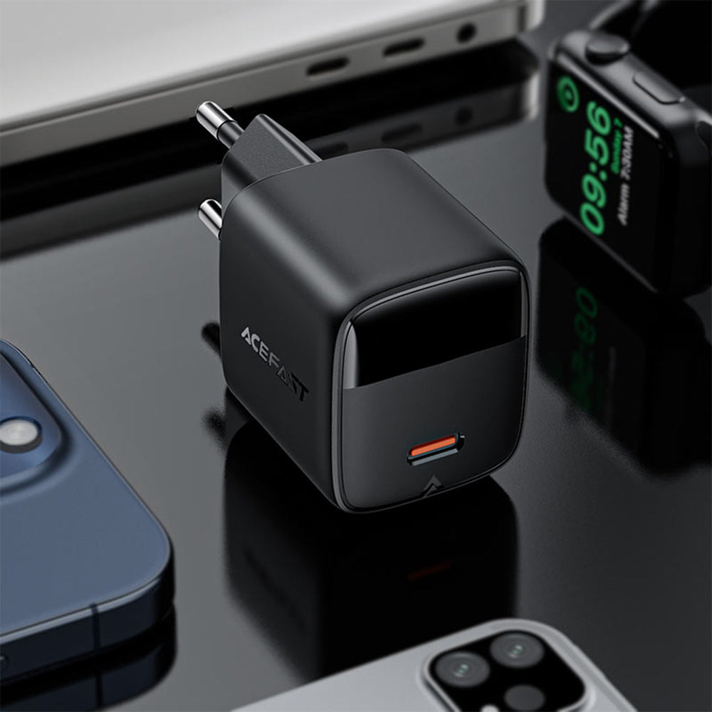 Síťová nabíječka Acefast A115 Display, 30W, 3A, 1 x USB-C, Černá