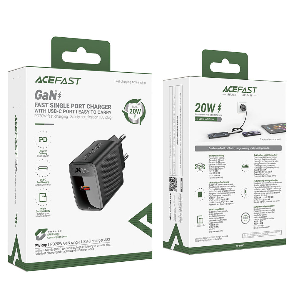 Acefast A82 Network Charger, 20W, 3A, 1 x USB-C, Black