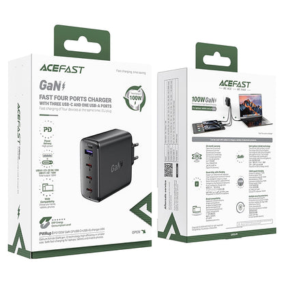 Acefast A94 Network Charger, 100W, 5A, 1 x USB-A - 3 x USB-C, Black