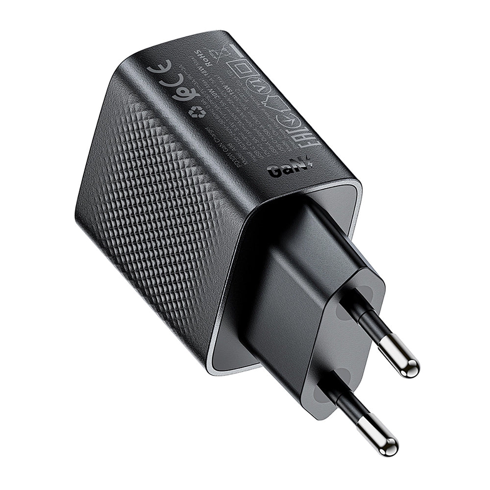 Acefast A98 Network Charger, 30W, 3A, 1 x USB-A - 1 x USB-C, Black