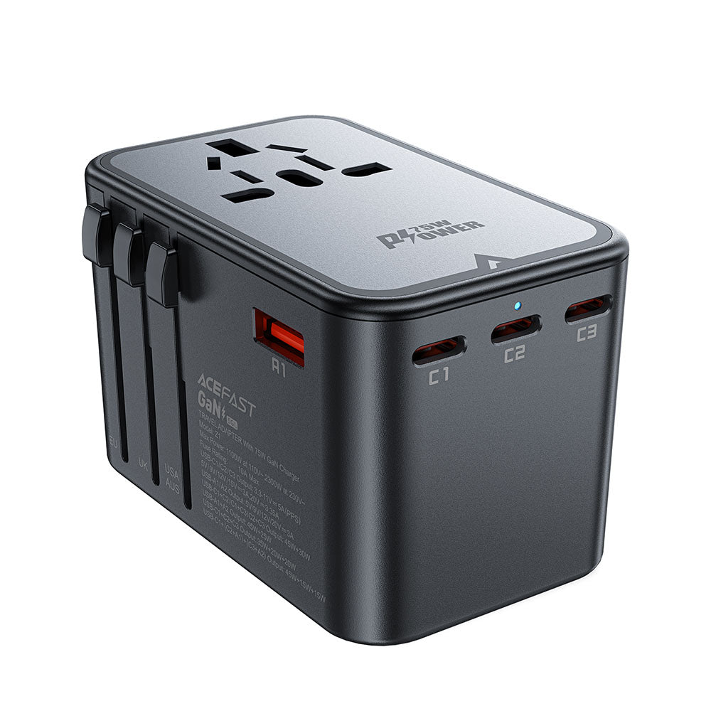 Síťová nabíječka Acefast Travel Z1, 75W, 3.35A, 2 x USB-A - 3 x USB-C, černá