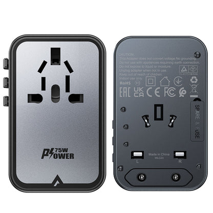 Síťová nabíječka Acefast Travel Z1, 75W, 3.35A, 2 x USB-A - 3 x USB-C, černá