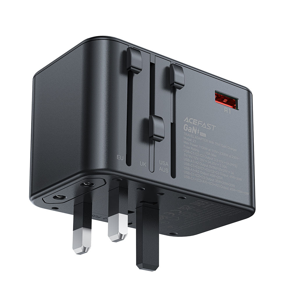Síťová nabíječka Acefast Travel Z1, 75W, 3.35A, 2 x USB-A - 3 x USB-C, černá