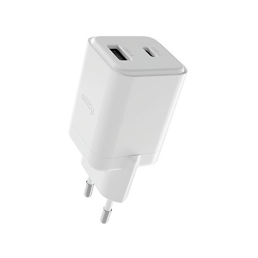 Síťová nabíječka Allity. ATC-01-30WAC Mini, 30W, 3A, 1 x USB-A - 1 x USB-C, Bílá