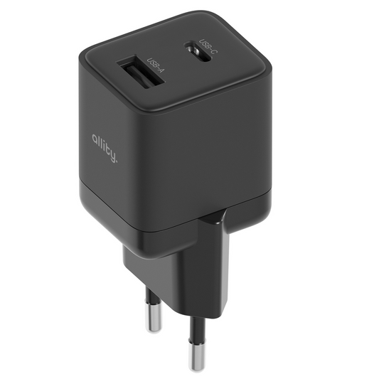 Síťová nabíječka Allity. ATC-01-30WAC Mini, 30W, 3A, 1 x USB-A - 1 x USB-C, Černá