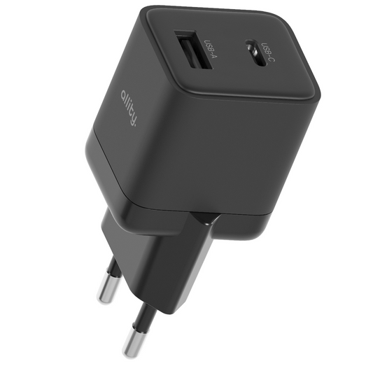 Síťová nabíječka Allity. ATC-01-30WAC Mini, 30W, 3A, 1 x USB-A - 1 x USB-C, Černá