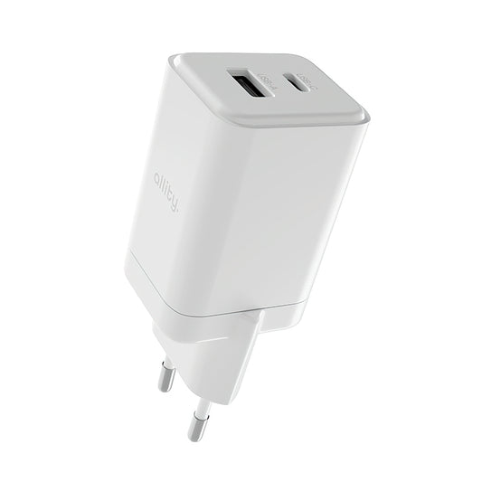 Síťová nabíječka Allity. ATC-01-45WCC Fast, 45W, 3A, 1 x USB-A - 1 x USB-C, Bílá.