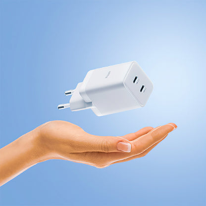Síťová nabíječka Allity. ATC-01-45WCC Fast, 45W, 3A, 2 x USB-C, Bílá