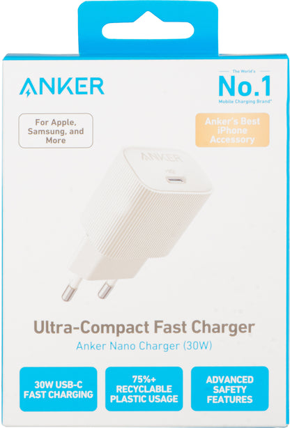 Síťová nabíječka Anker 511 Nano 4, 30W, 3A, 1 x USB-C, bílá A2337G21 