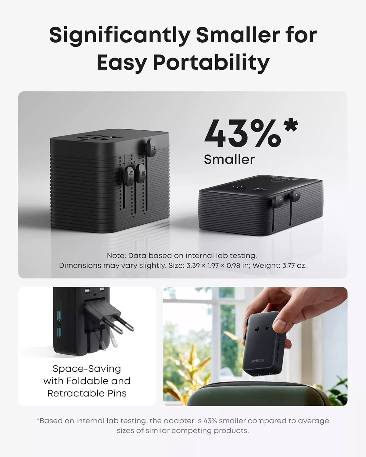 Anker Nano Travel Network Charger, 20W, 3A, 2 x USB-A - 2 x USB-C, Black A9215H11