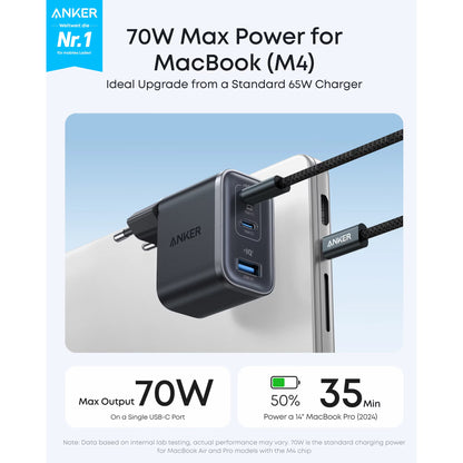 Síťová nabíječka Anker Nano, 70W, 3.5A, 1 x USB-A - 2 x USB-C, Černá A121AL11