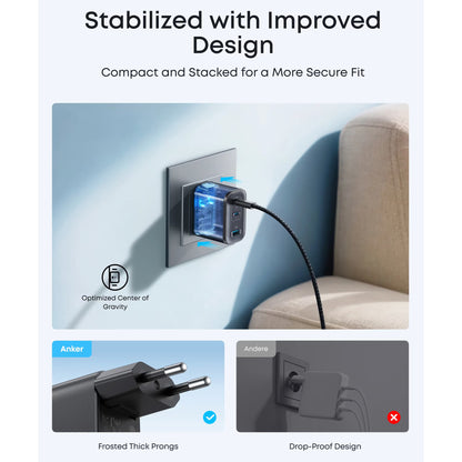 Síťová nabíječka Anker Nano, 70W, 3.5A, 1 x USB-A - 2 x USB-C, Černá A121AL11