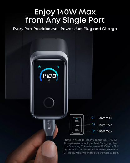 Síťová nabíječka Anker Prime, 160W, 5.36A, 3 x USB-C, Šedá A2687341