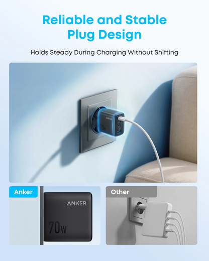 Anker Zolo Network Charger, 70W, 3.5A, 1 x USB-A - 3 x USB-C, Black A121CG11
