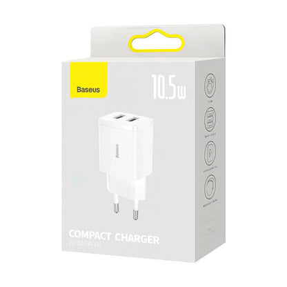 Nabíječka Baseus Compact, 10.5W, 2.1A, 2 x USB-A, Bílá CCXJ010202