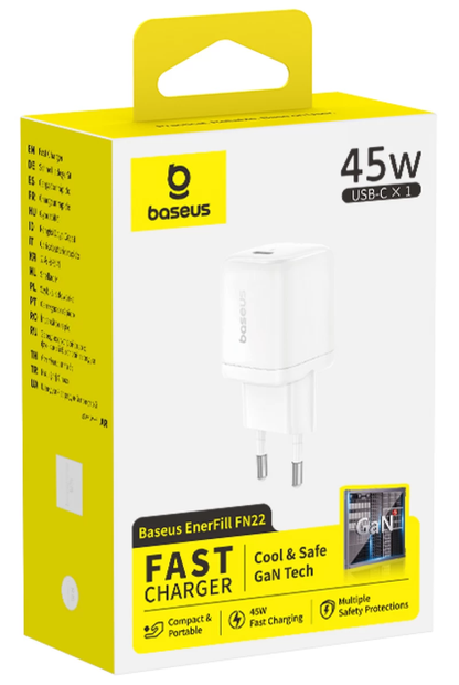 Síťová nabíječka Baseus EnerFill FN22, 45 W, 3 A, 1× USB-C, bílá E0123301