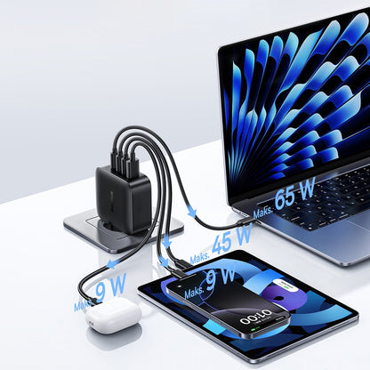 Síťová nabíječka Baseus EnerFill FH11, 140W, 5A, 1 x USB-A - 3 x USB-C, Černá E0121J00