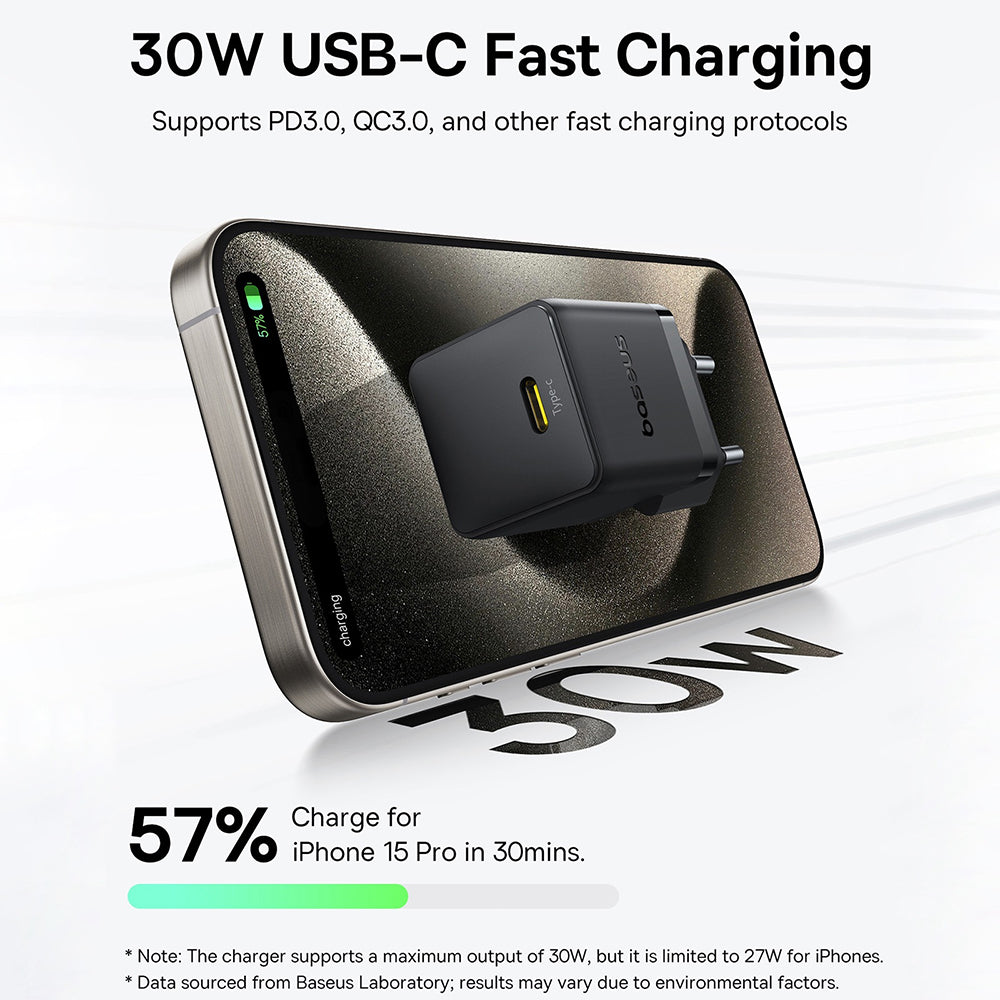 Síťová nabíječka Baseus Palm, 30W, 3A, 1 x USB-C, Černá P10111605113-00