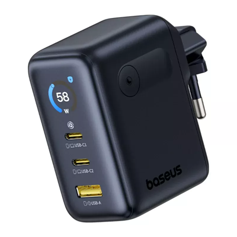 Síťová nabíječka Baseus PicoGo AE21 Display, 100W, 5A, 1 x USB-A - 2 x USB-C, Černá E0121B00