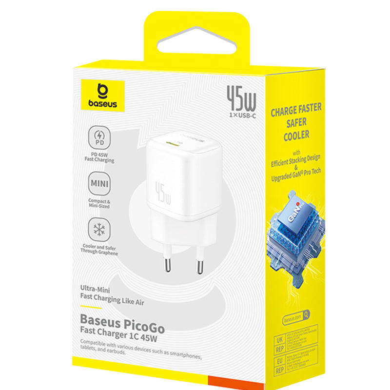 Síťová nabíječka Baseus PicoGo, 45W, 3A, 1 x USB-C, Bílá P10176800213-00