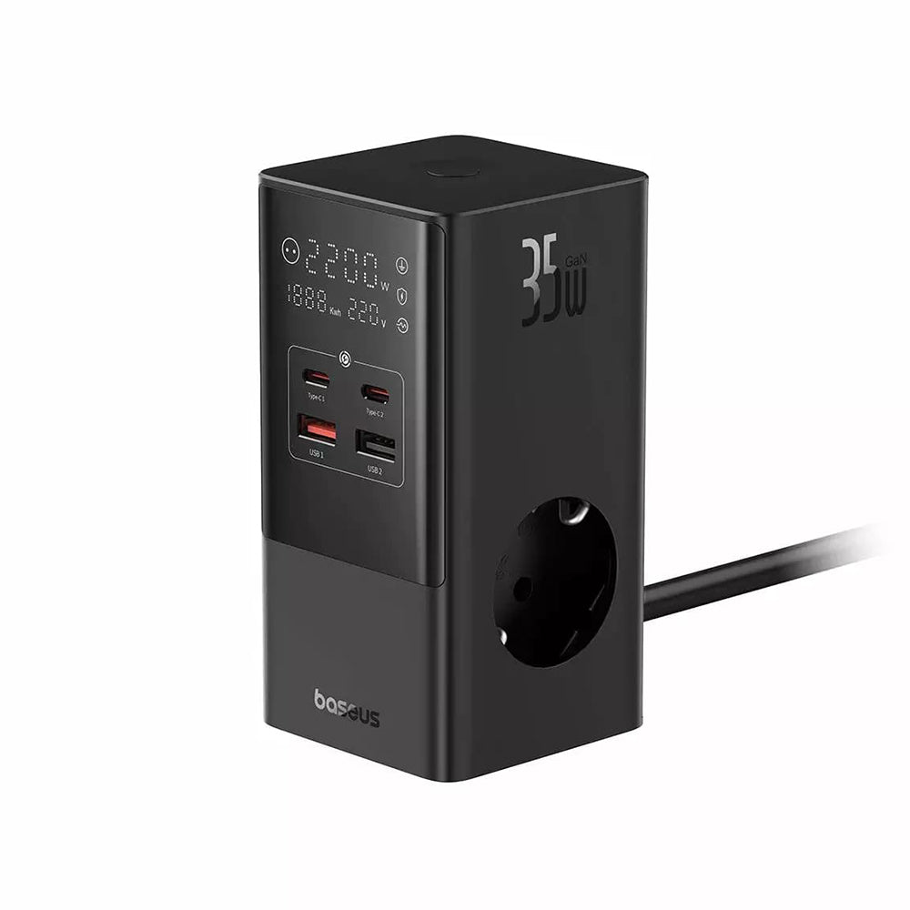 Síťová nabíječka Baseus PowerCombo, 35W, 5A, 2 x USB-A - 2 x USB-C - 3 x Schuko, Černá, Znovu zapečetěno E00023606113-00