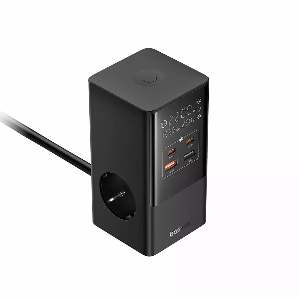 Síťová nabíječka Baseus PowerCombo, 35W, 5A, 2 x USB-A - 2 x USB-C - 3 x Schuko, Černá, Znovu zapečetěno E00023606113-00
