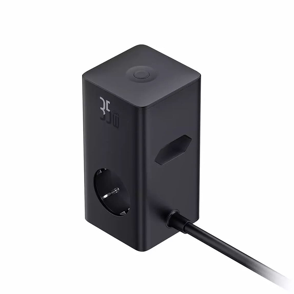 Síťová nabíječka Baseus PowerCombo, 35W, 5A, 2 x USB-A - 2 x USB-C - 3 x Schuko, Černá, Znovu zapečetěno E00023606113-00