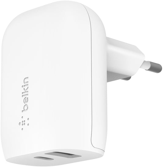 Belkin BoostCharge Dual Wall Charger, 37W, 3A, 1 x USB-A - x USB-C, White WCB007vfWH