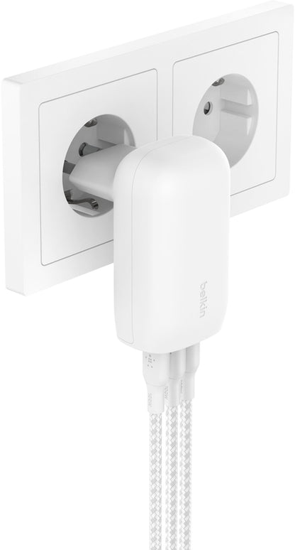Síťová nabíječka Belkin BoostCharge, 67W, 3A, 3 x USB-C, bílá WCC002vfWH